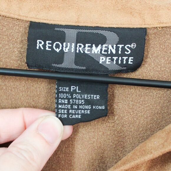 Vintage Brown Faux Suede Button Down Blouse Petite Large - Picture 7 of 7